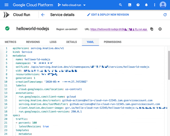 Cloud Run service in YAML