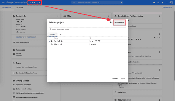 New project on GCP