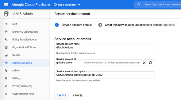 Create new Service Account