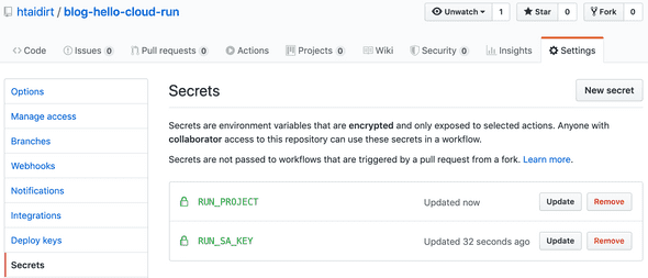 Added secrets to Github